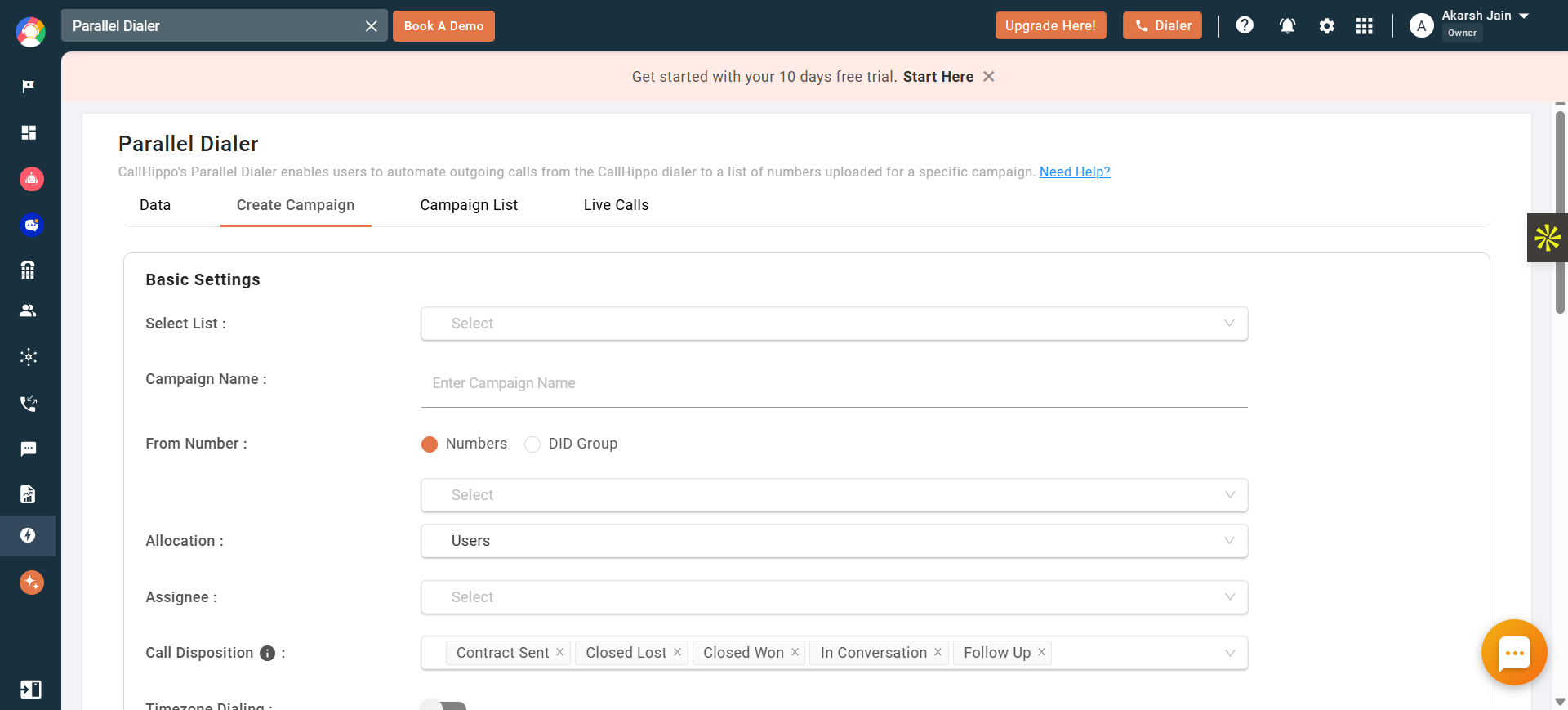 Callhippo parallel dialer campaign creation